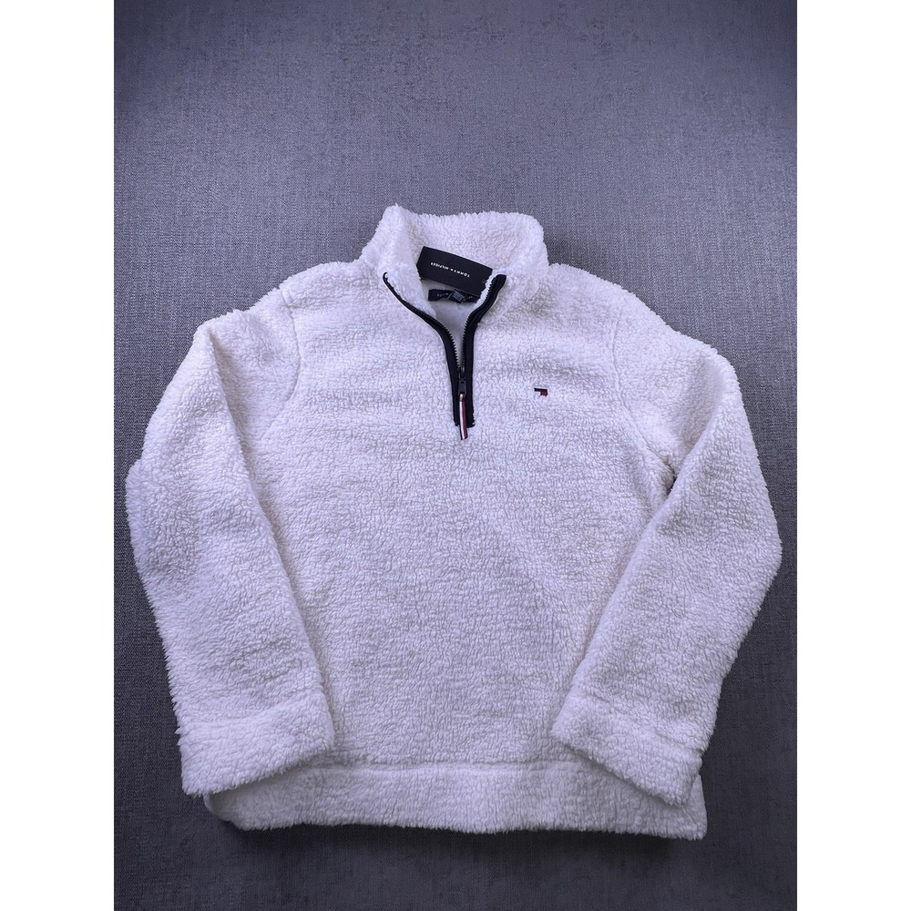 Tommy Hilfiger Jacket Faux Fur Super Sherpa White Womens M 1/4 Zip Deep Pile NWT